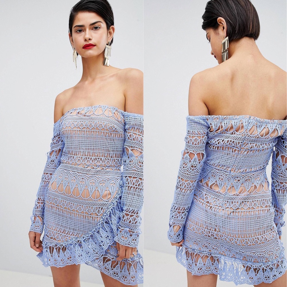 Missguided Frill Crochet Bardot Bodycon Dress